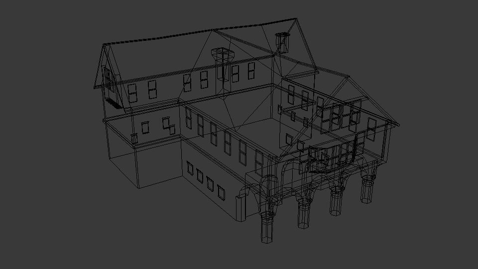 Town Hall Low-poly 3D model_3