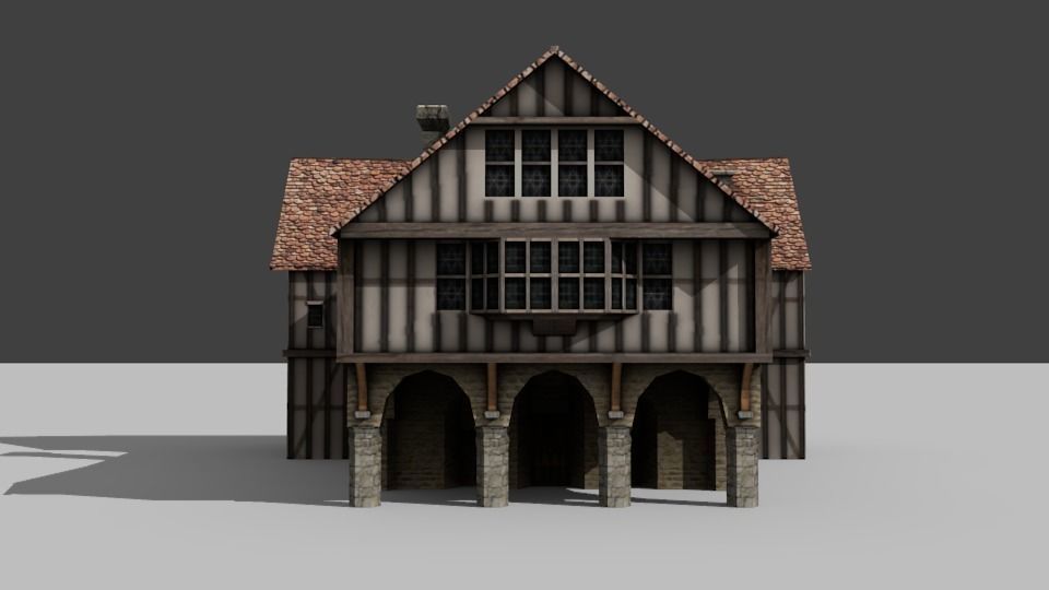 Town Hall Low-poly 3D model_1