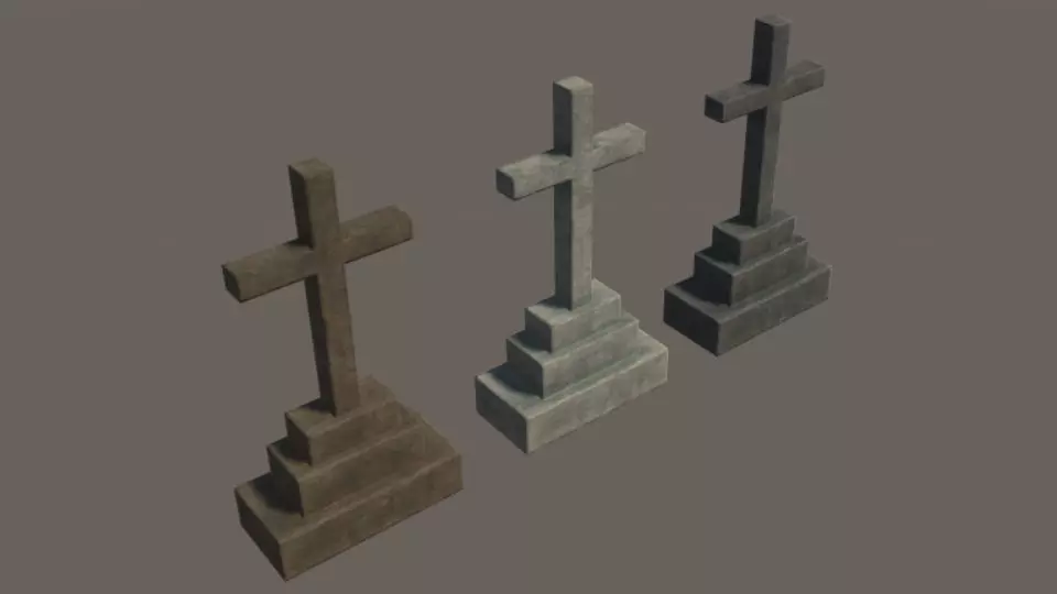 Grave 6 - PBR stone cross Low-poly 3D model_0