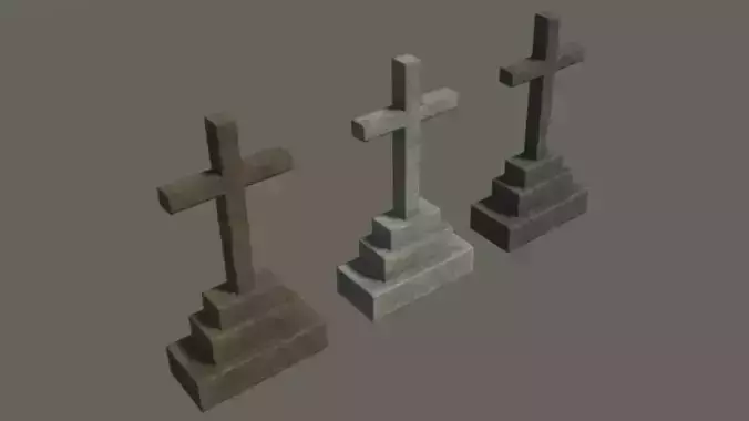 Grave 6 - PBR stone cross Low-poly 3D model