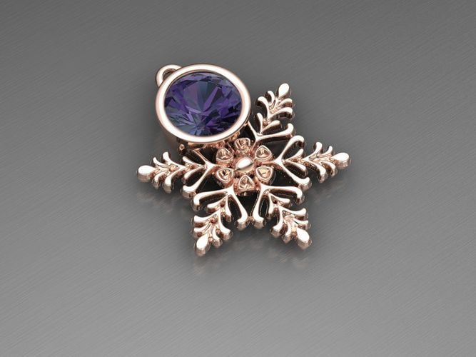 Unique Snowflake Pendant with Gem 3D print model