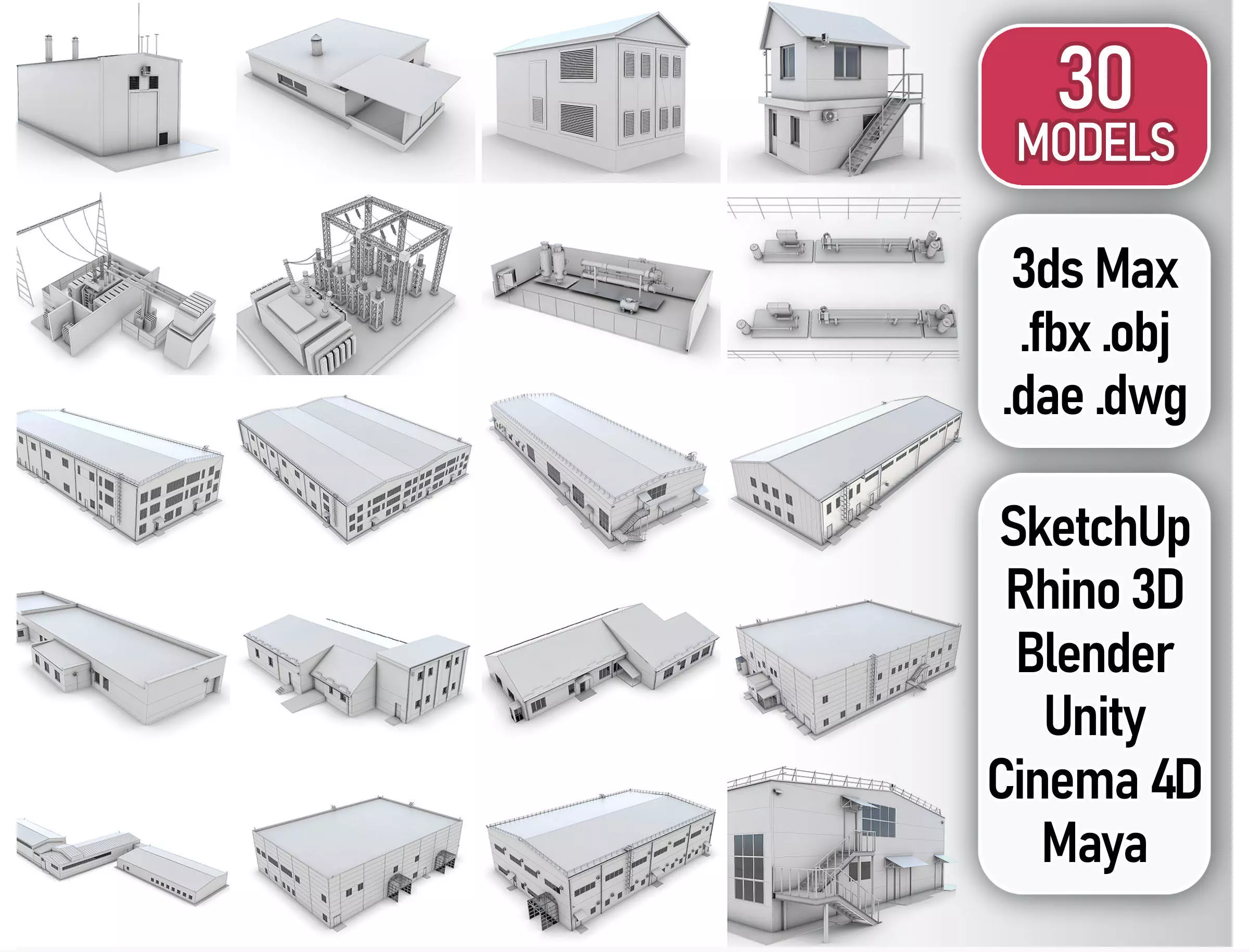 Industrial Buildings Collection Low-poly 3D model_0