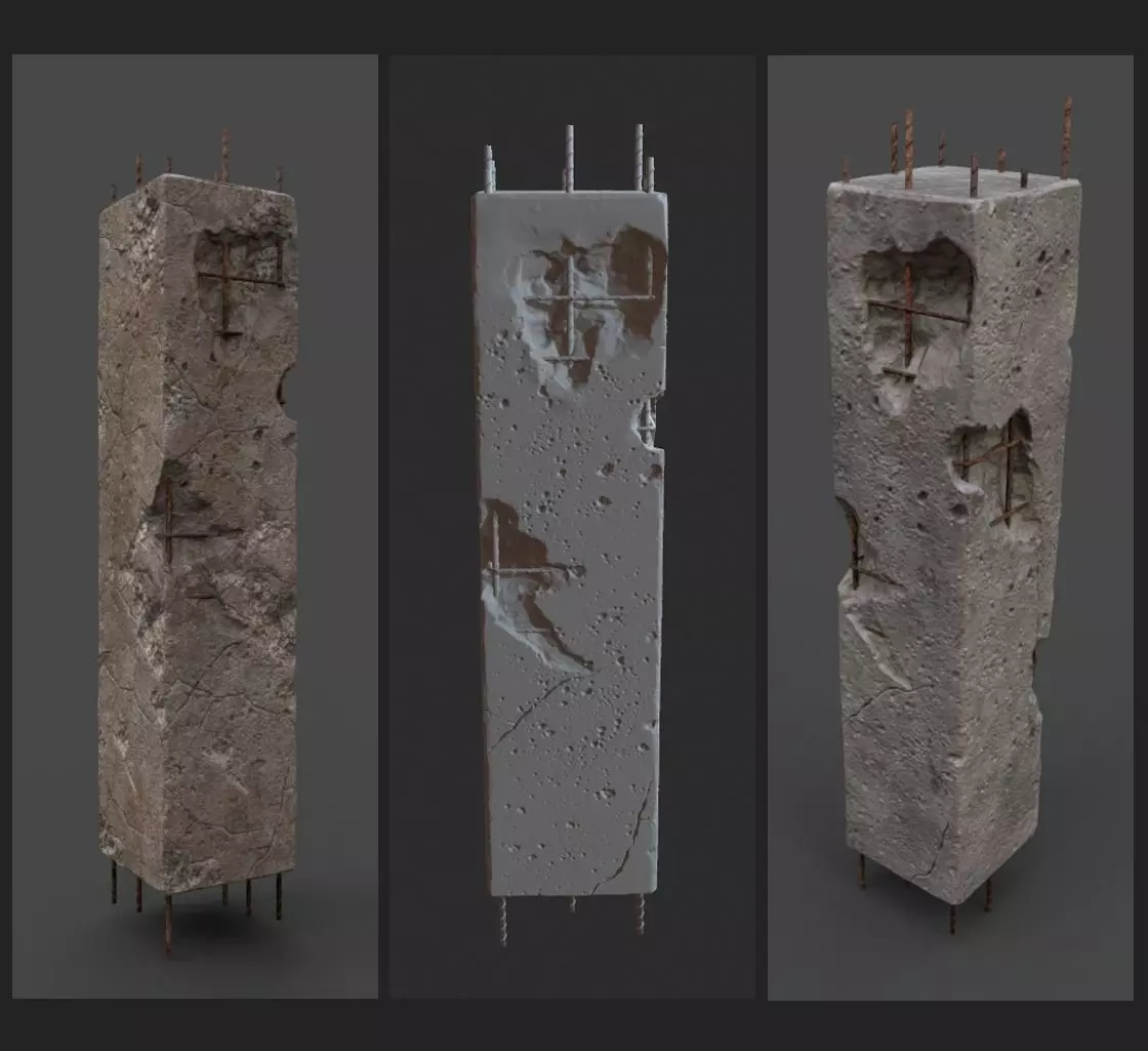 OLD DAMAGED PILLAR Low-poly 3D model_0