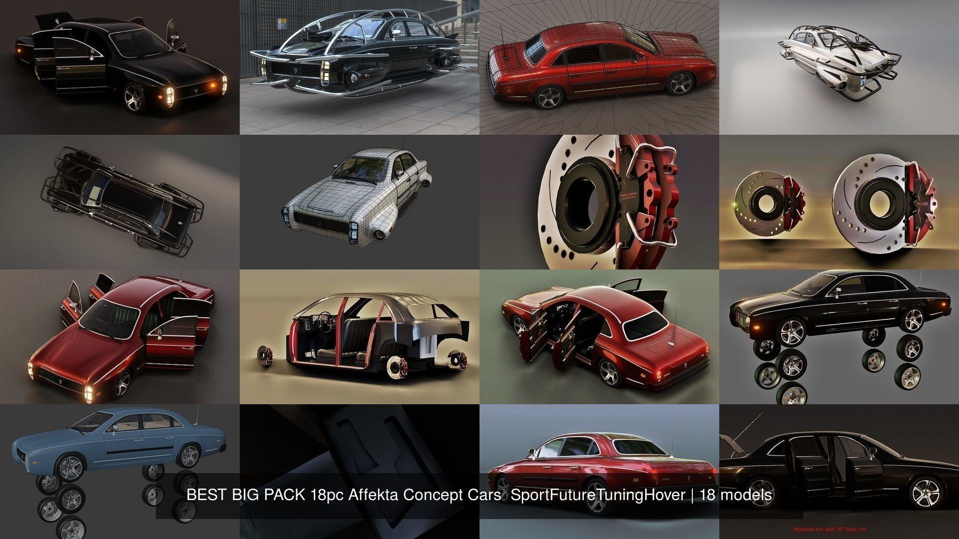 BEST BIG PACK 18pc Affekta Concept Cars  SportFutureTuningHover 3D Model Collection_7