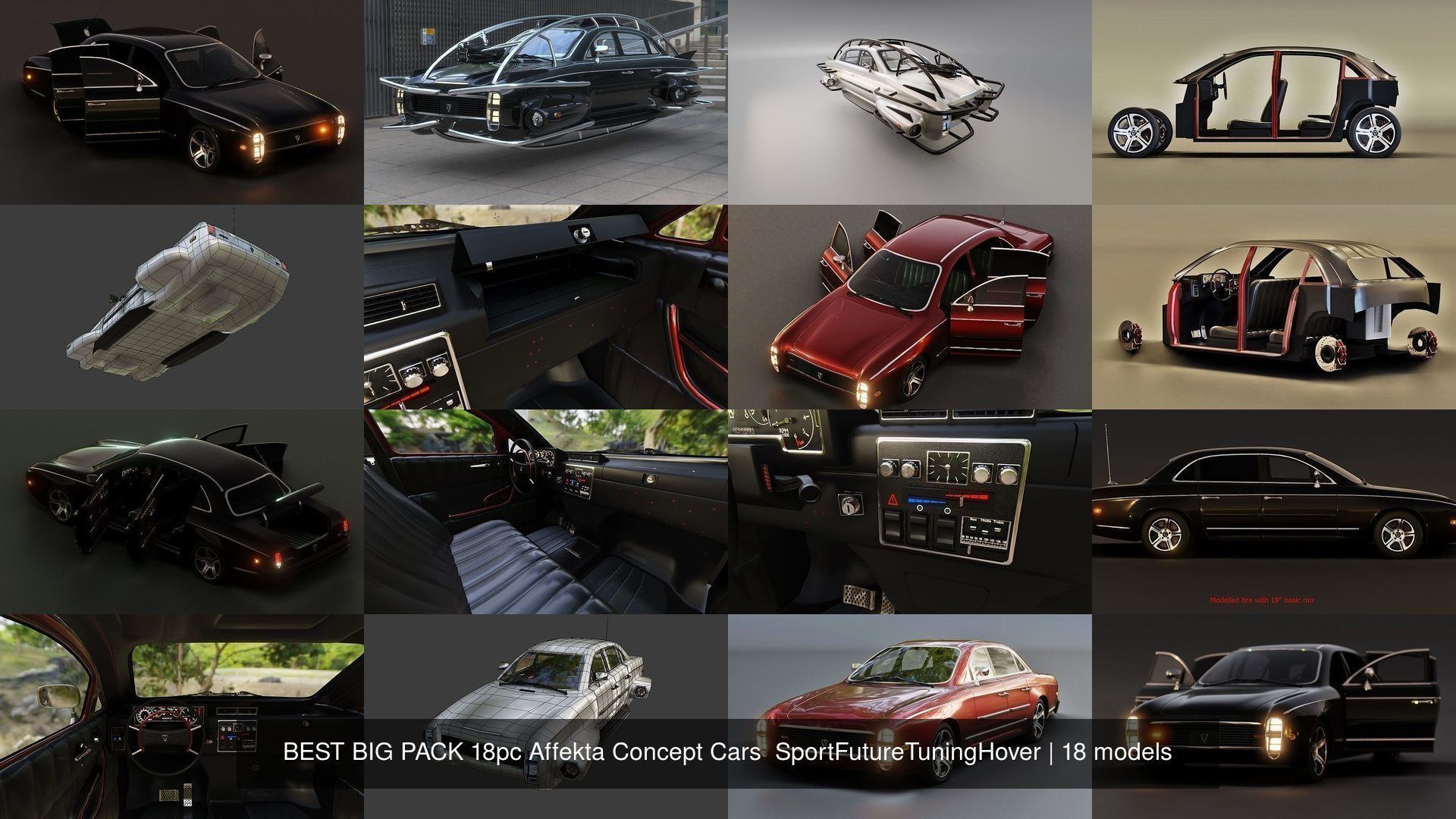 BEST BIG PACK 18pc Affekta Concept Cars  SportFutureTuningHover 3D Model Collection_6