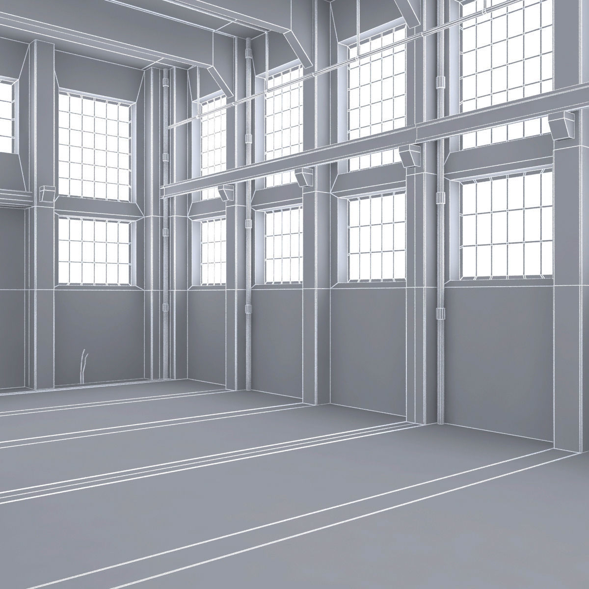 Warehouse room in industrial building Low-poly 3D model_7