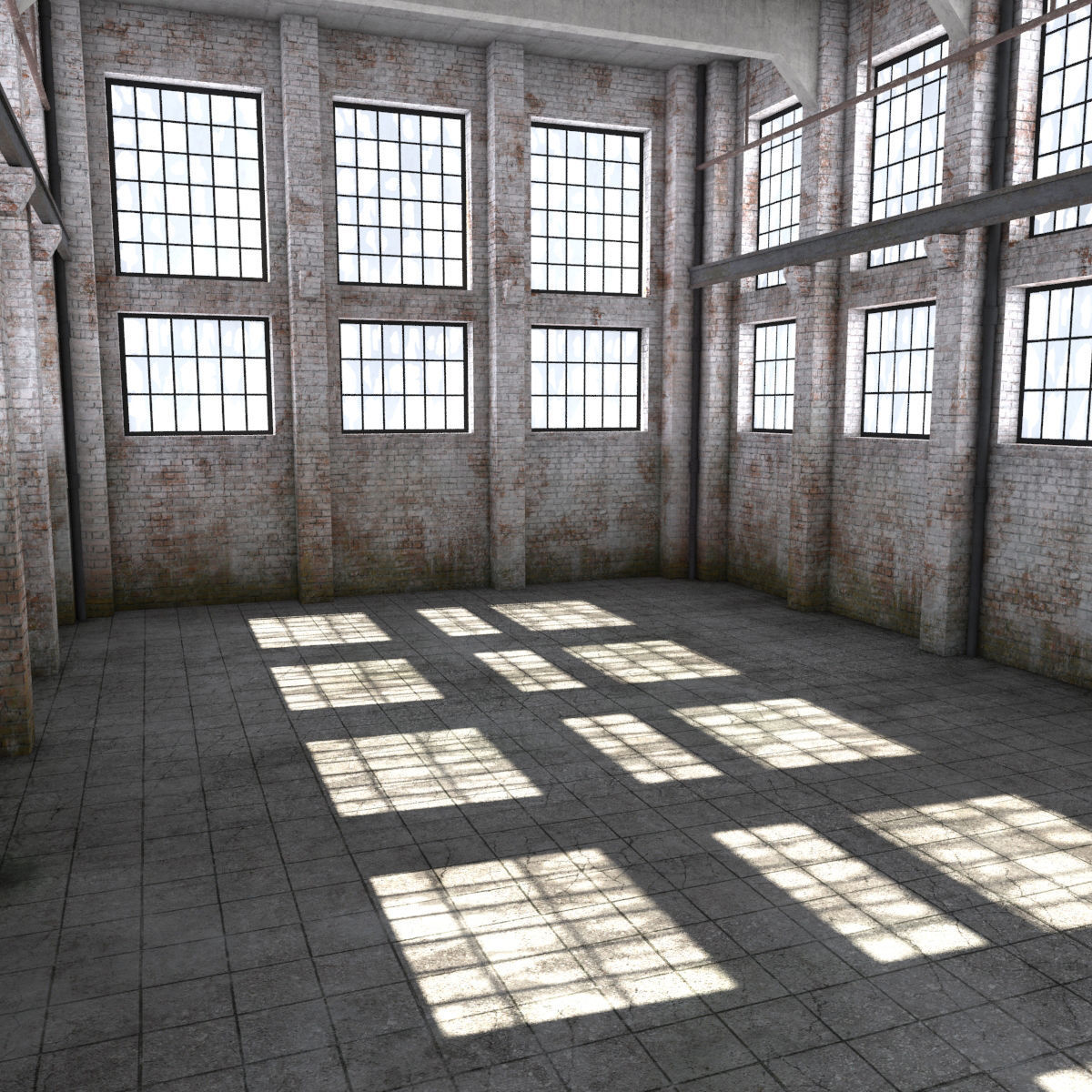 Warehouse room in industrial building Low-poly 3D model_2