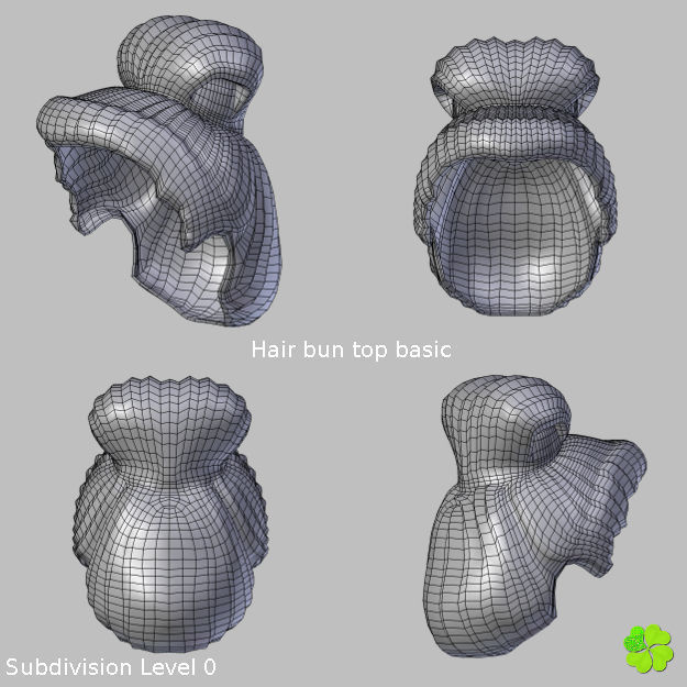 Hair bun top with ringlets low poly Low-poly 3D model_31