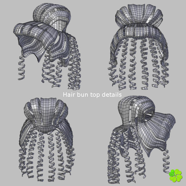 Hair bun top with ringlets low poly Low-poly 3D model_38