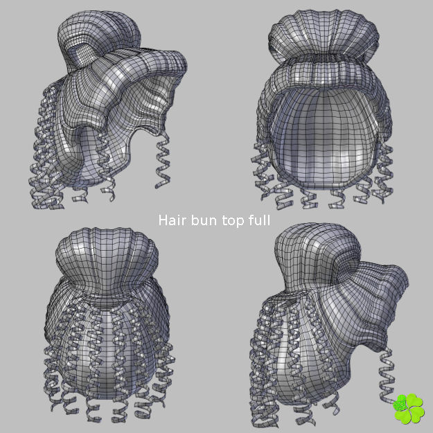 Hair bun top with ringlets low poly Low-poly 3D model_42