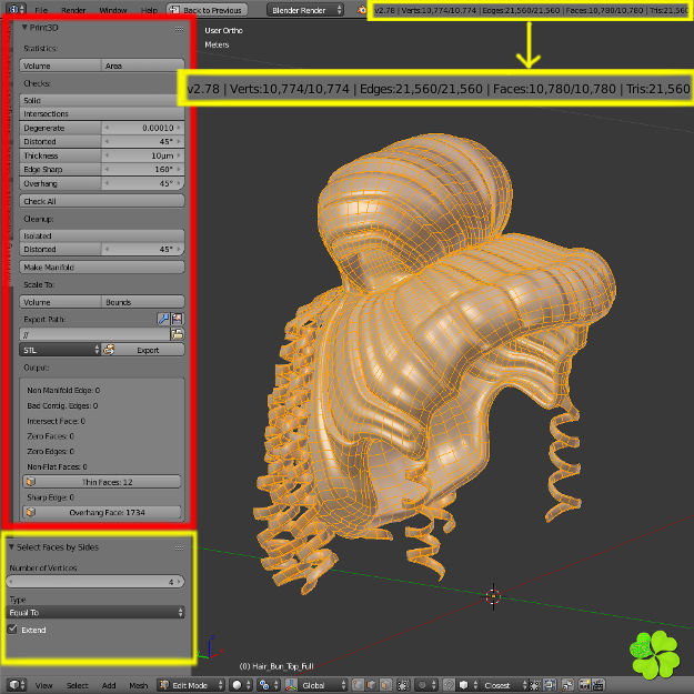 Hair bun top with ringlets low poly Low-poly 3D model_54