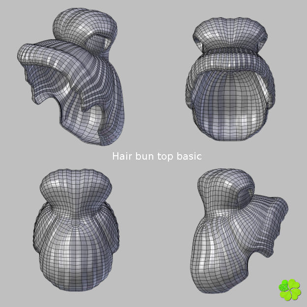 Hair bun top with ringlets low poly Low-poly 3D model_30
