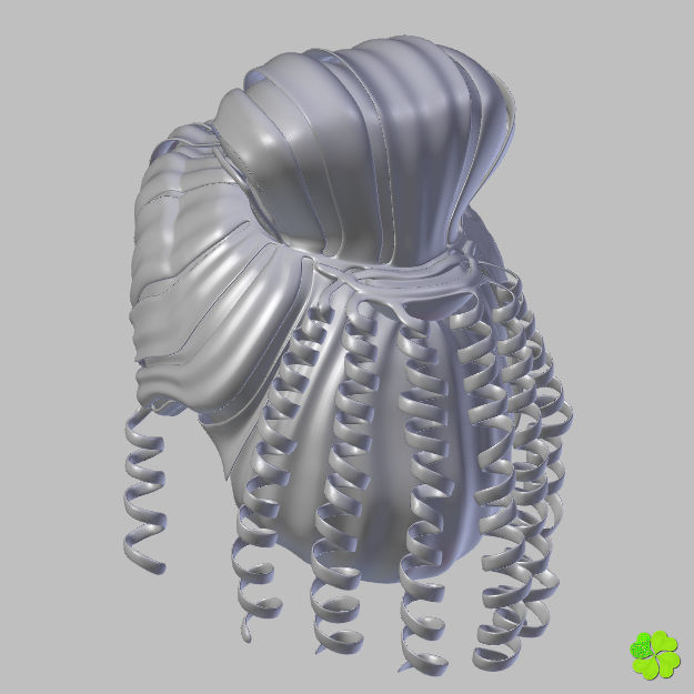 Hair bun top with ringlets low poly Low-poly 3D model_57