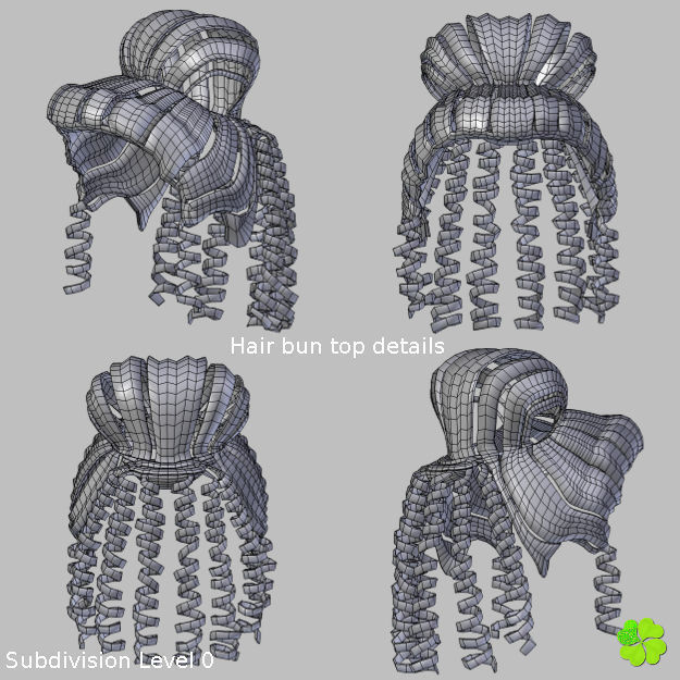 Hair bun top with ringlets low poly Low-poly 3D model_39