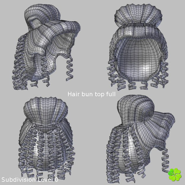 Hair bun top with ringlets low poly Low-poly 3D model_43