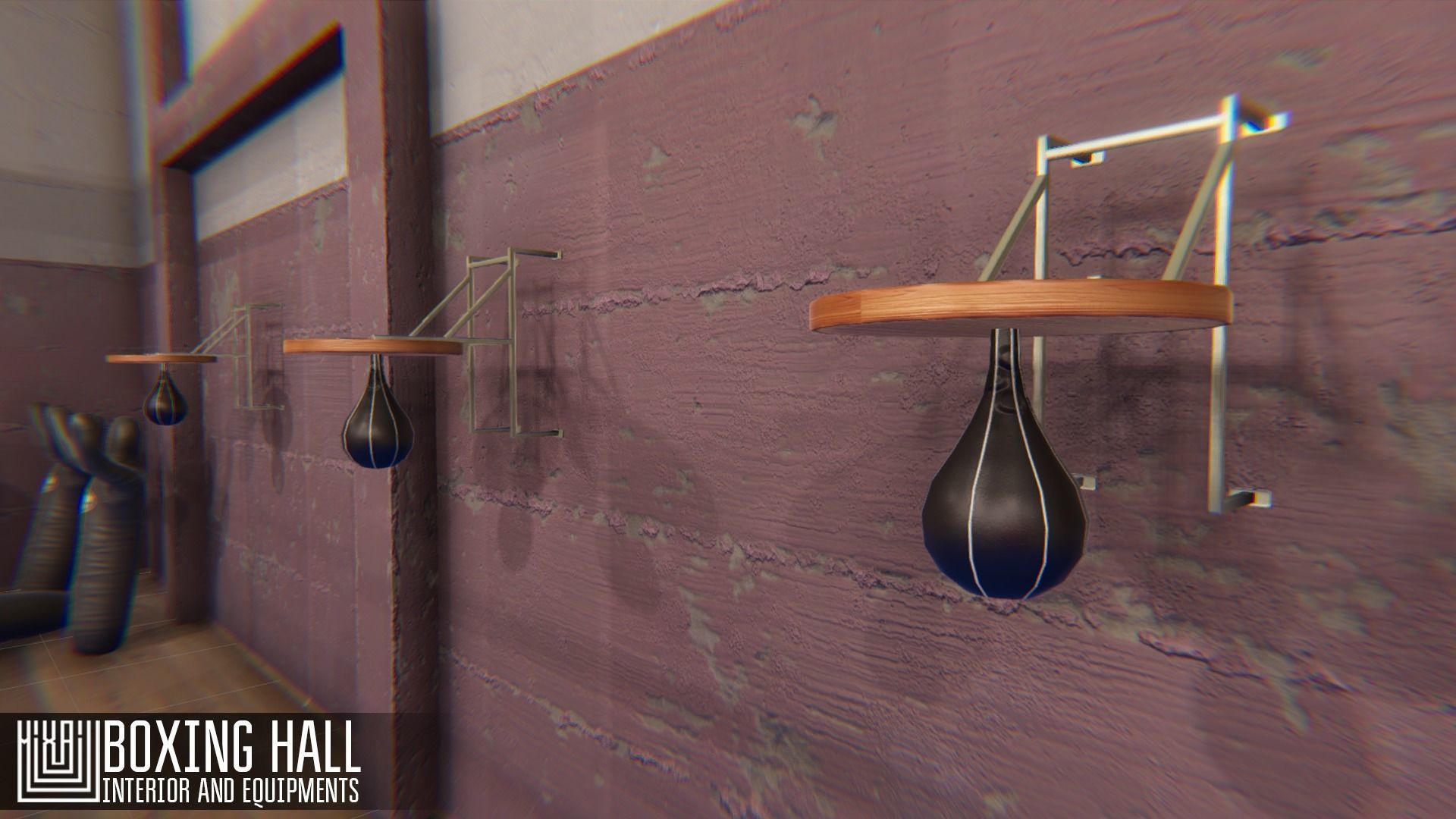 Boxing hall - interior and equipments Low-poly 3D model_3