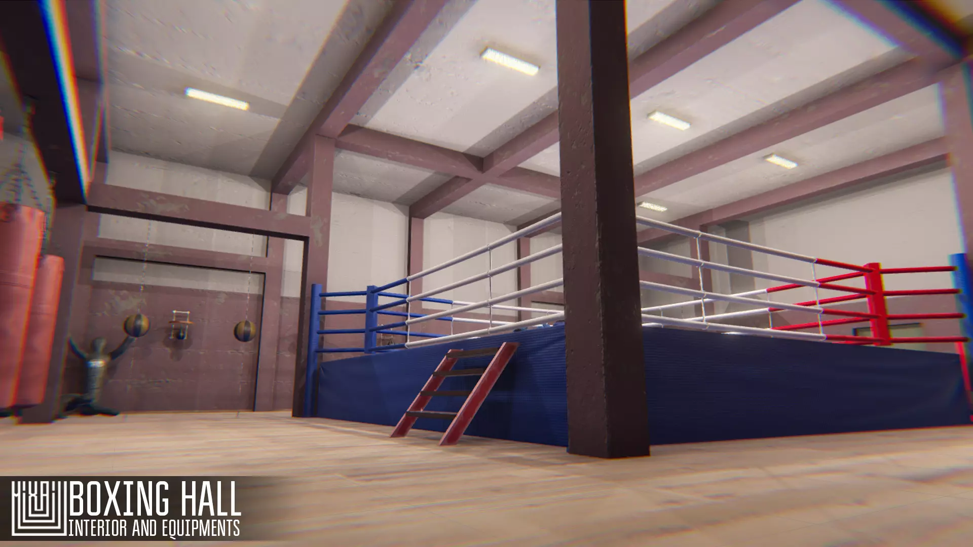 Boxing hall - interior and equipments Low-poly 3D model_0