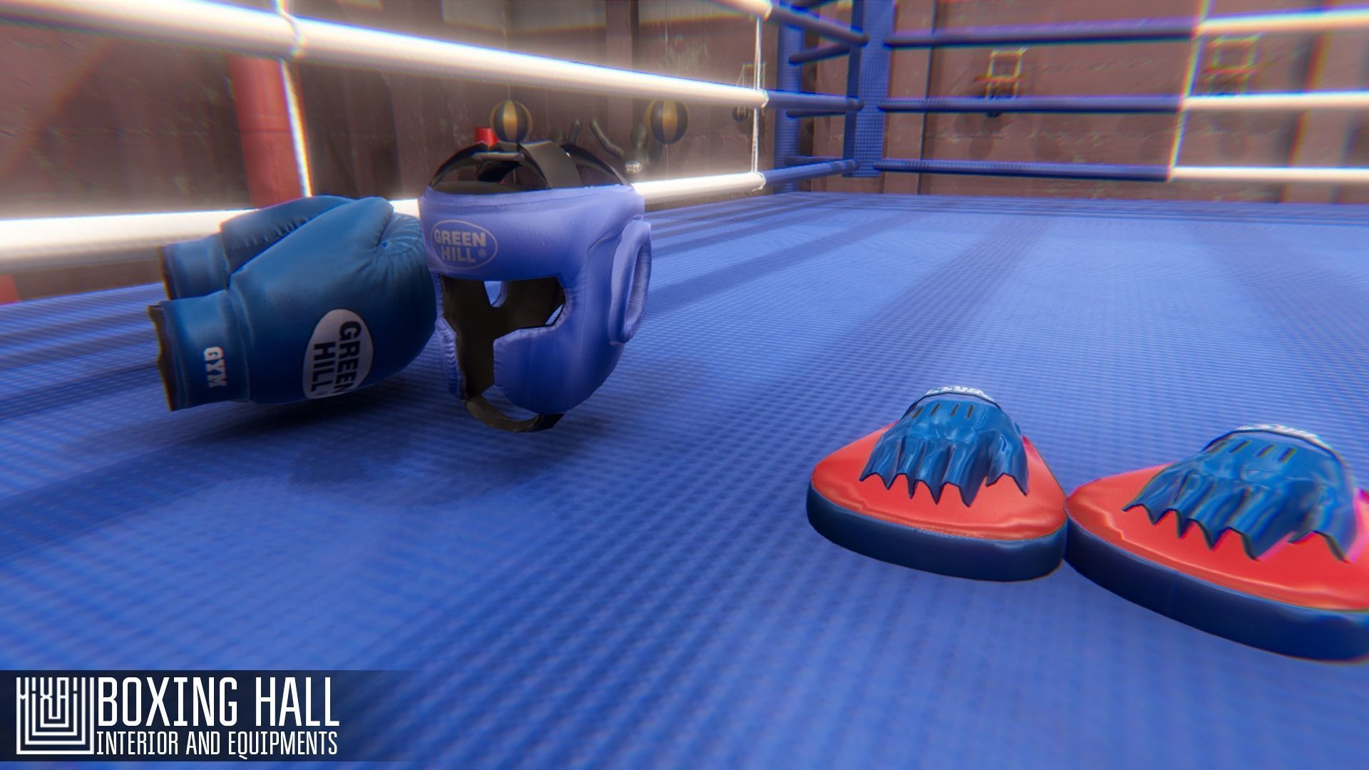 Boxing hall - interior and equipments Low-poly 3D model_4