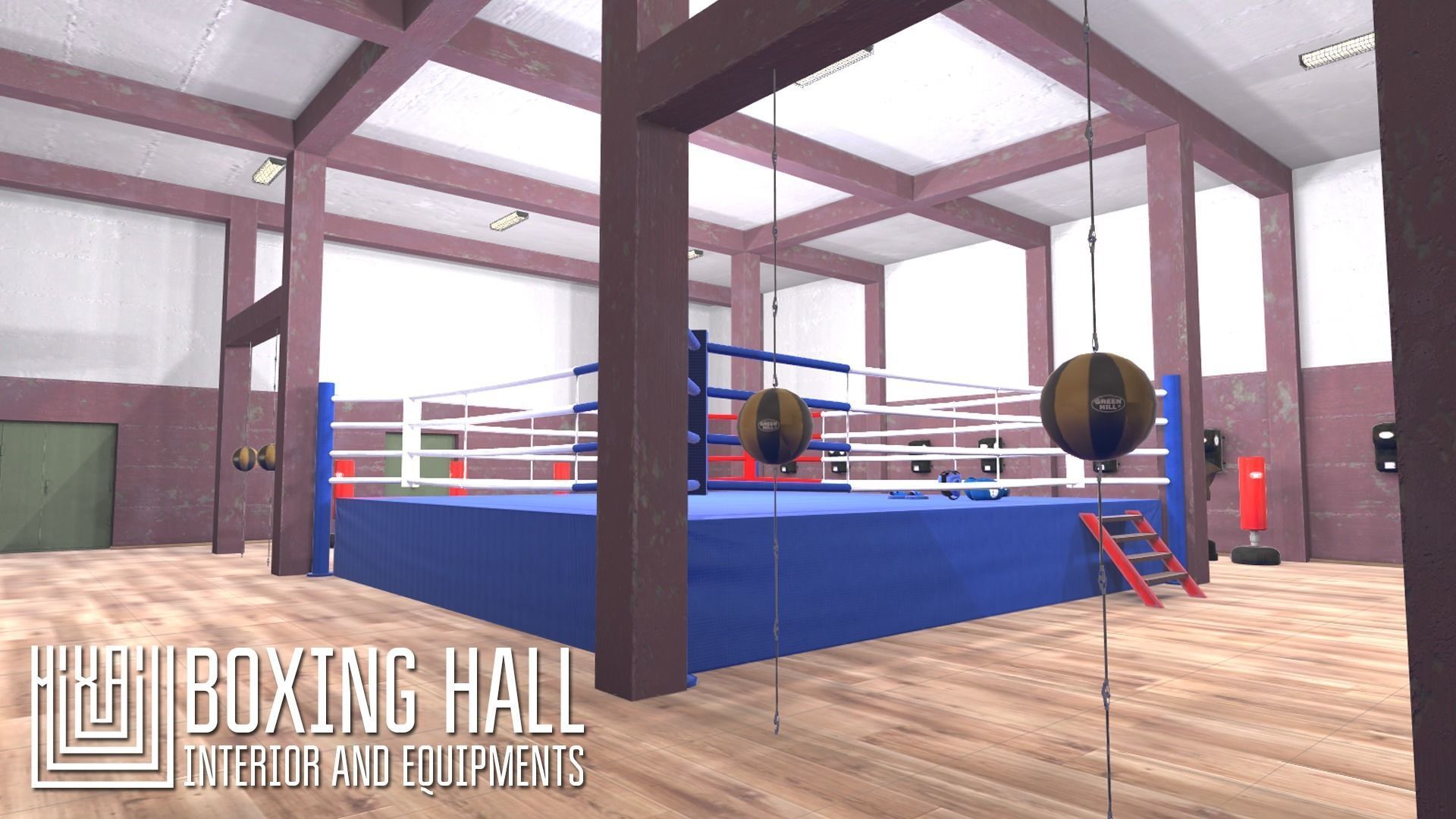 Boxing hall - interior and equipments Low-poly 3D model_19