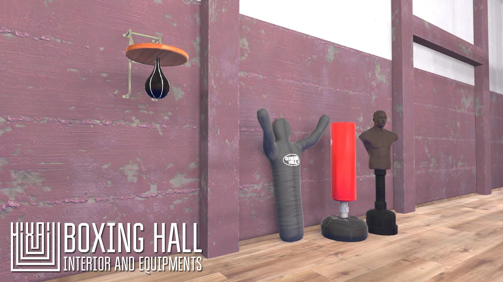 Boxing hall - interior and equipments Low-poly 3D model_18