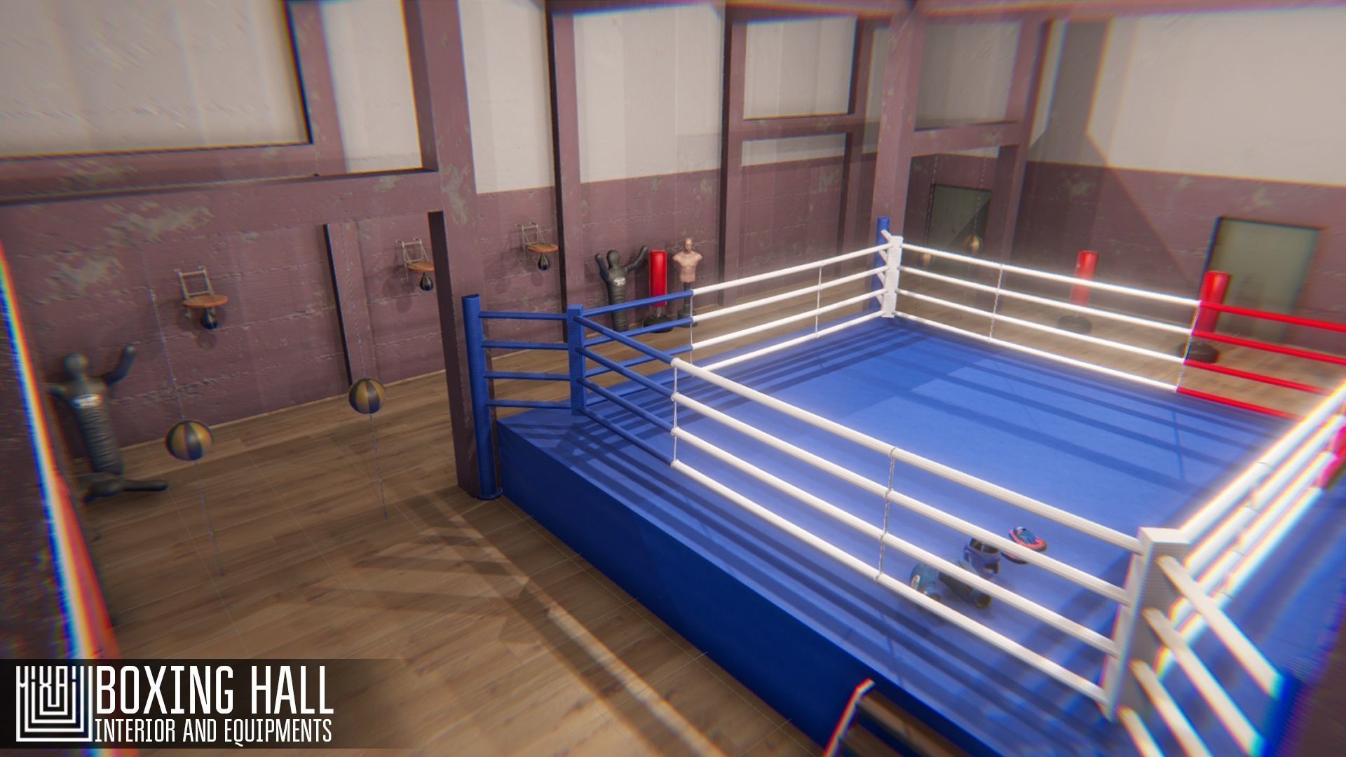 Boxing hall - interior and equipments Low-poly 3D model_9