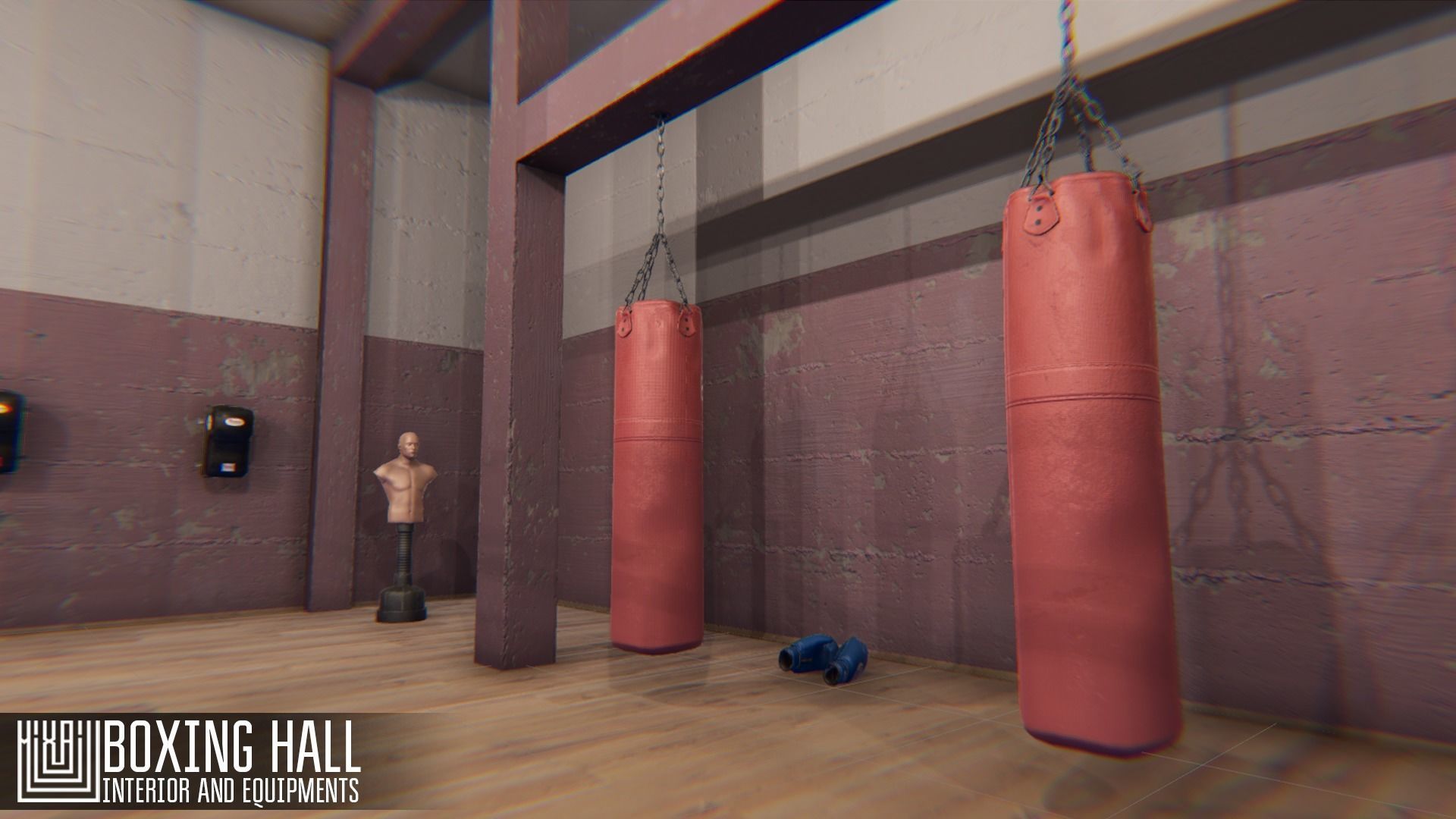 Boxing hall - interior and equipments Low-poly 3D model_11
