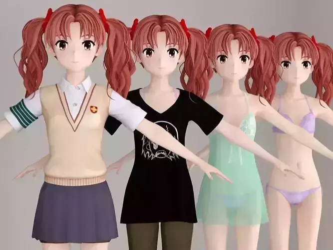 T pose nonrigged model of Kuroko Shirai anime girl 3D model