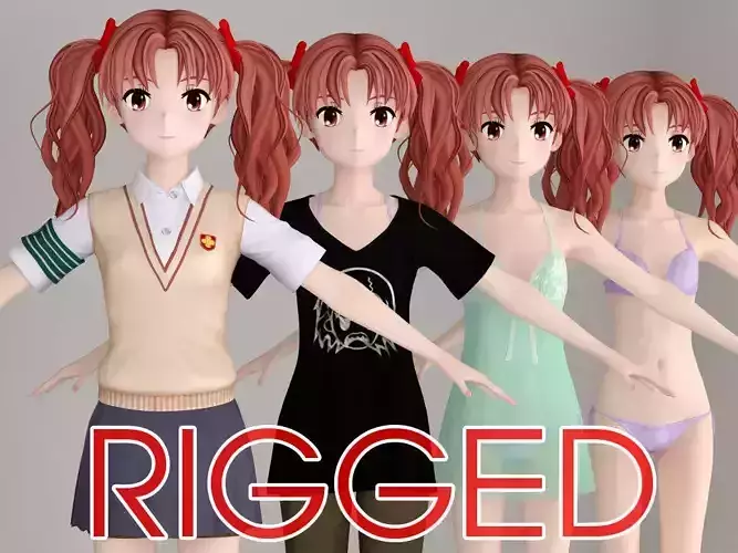 T pose rigged model of Kuroko Shirai anime girl 3D model