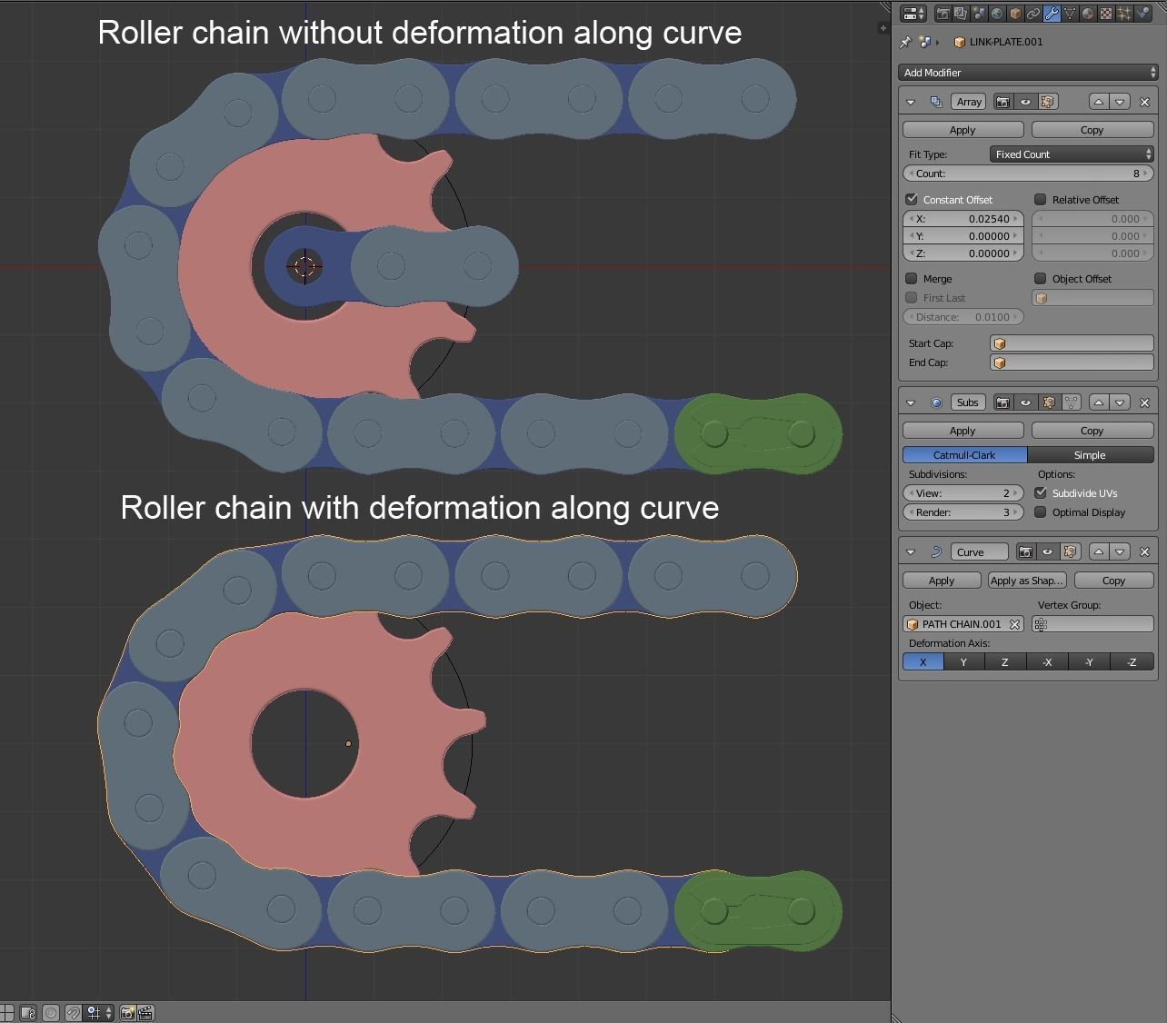 Editable roller chain without deformation along the curve 3D model_5