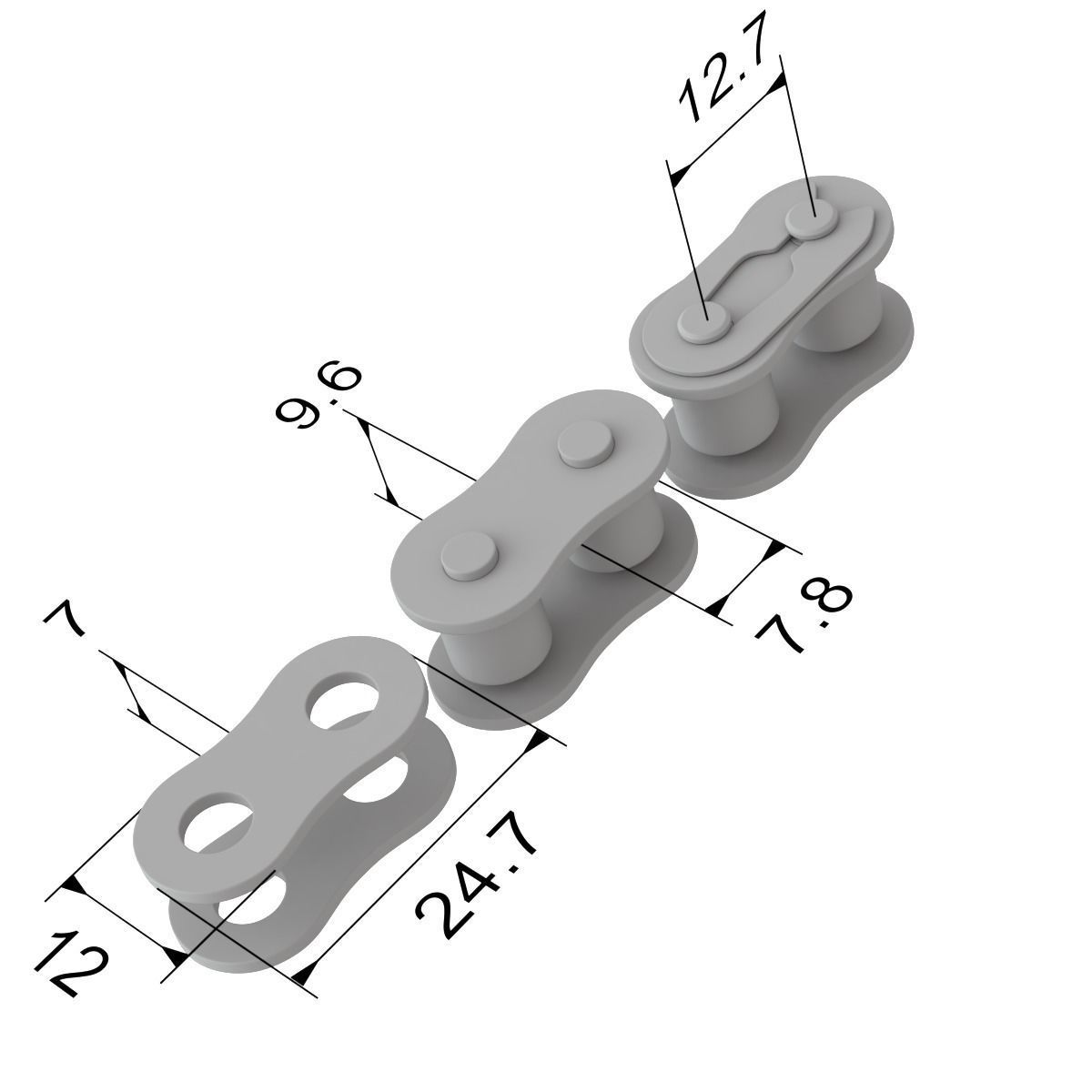 Editable roller chain without deformation along the curve 3D model_17