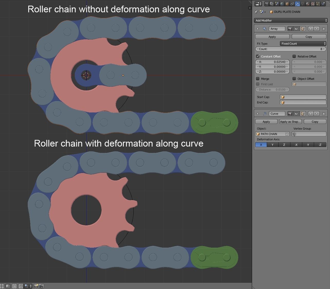 Editable roller chain without deformation along the curve 3D model_4