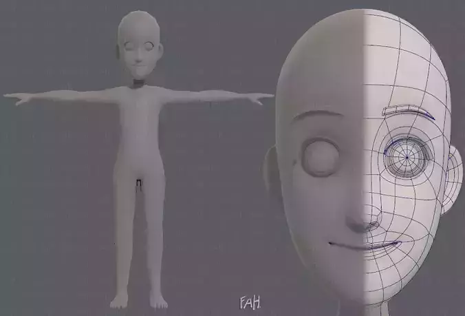 Base mesh boy character V07 Low-poly 3D model