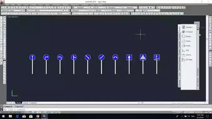 Road signs in Autocad 3D model