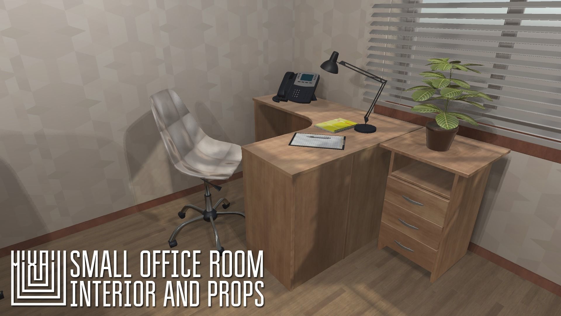 Small office room - interior and props Low-poly 3D model_3