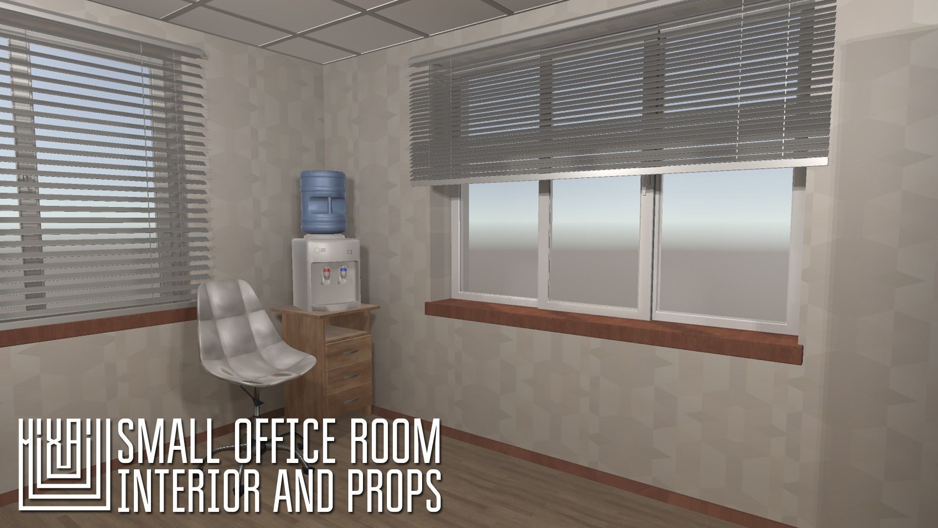 Small office room - interior and props Low-poly 3D model_5