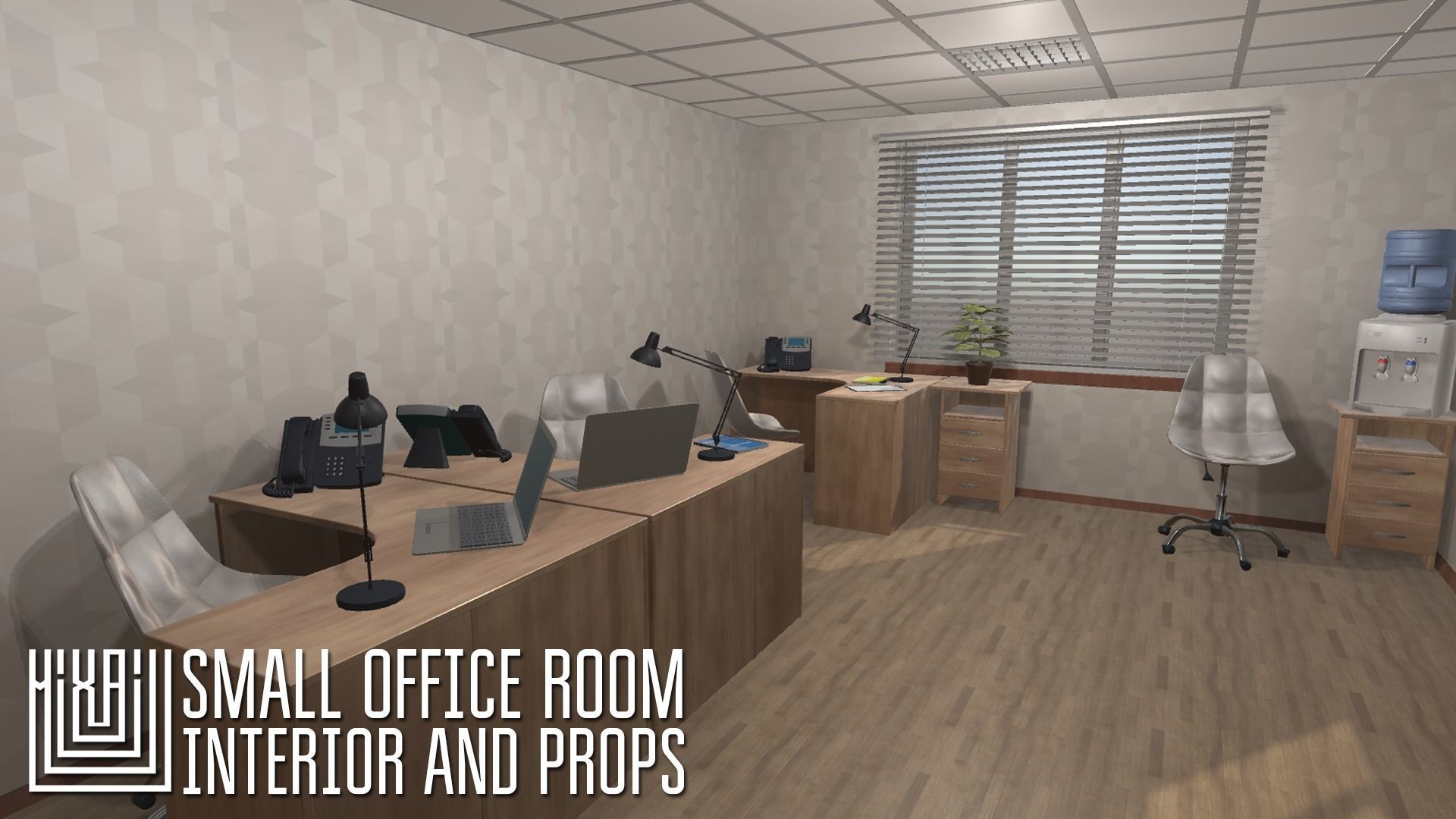 Small office room - interior and props Low-poly 3D model_6