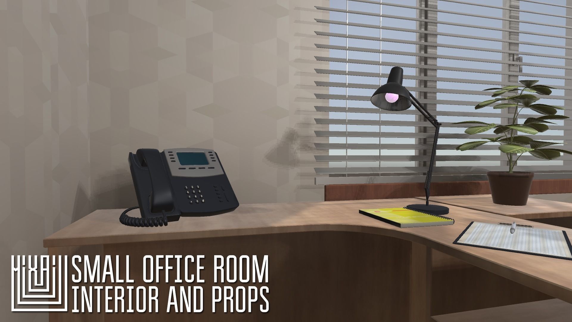 Small office room - interior and props Low-poly 3D model_1