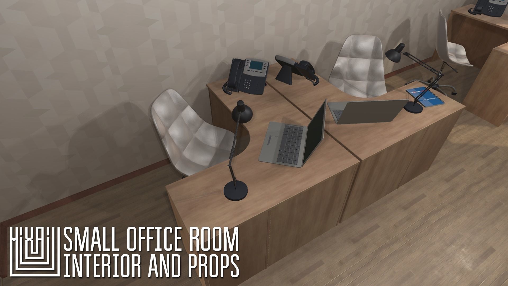 Small office room - interior and props Low-poly 3D model_7