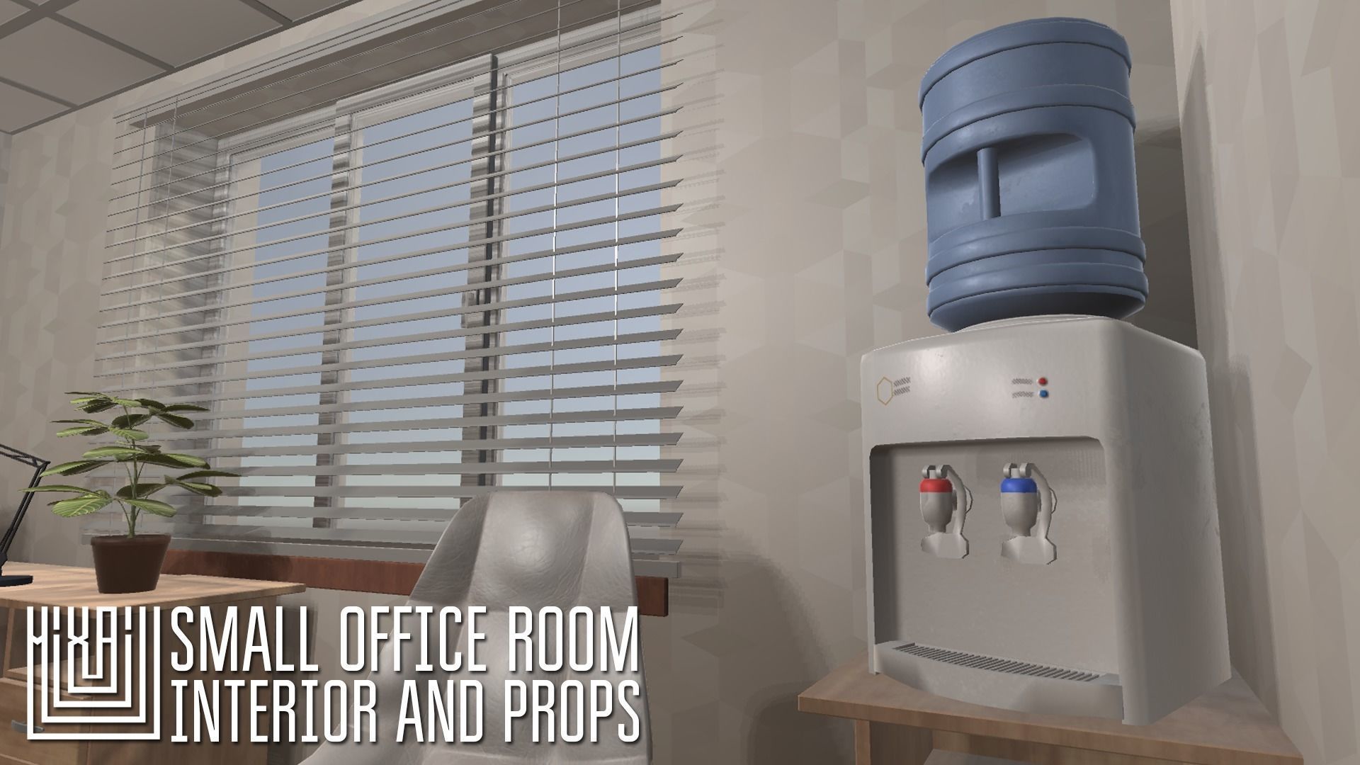 Small office room - interior and props Low-poly 3D model_2
