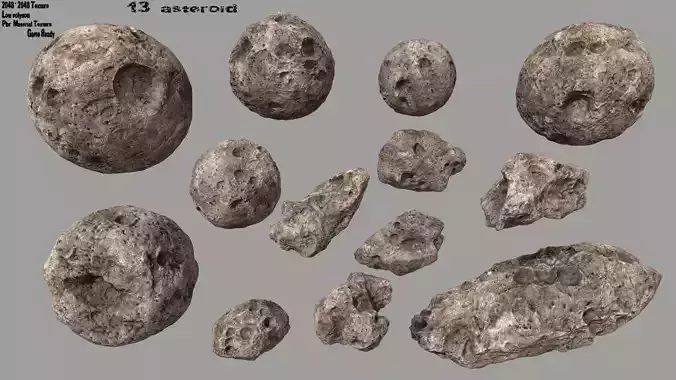 asteroid set rock with holes in it Low-poly 3D model