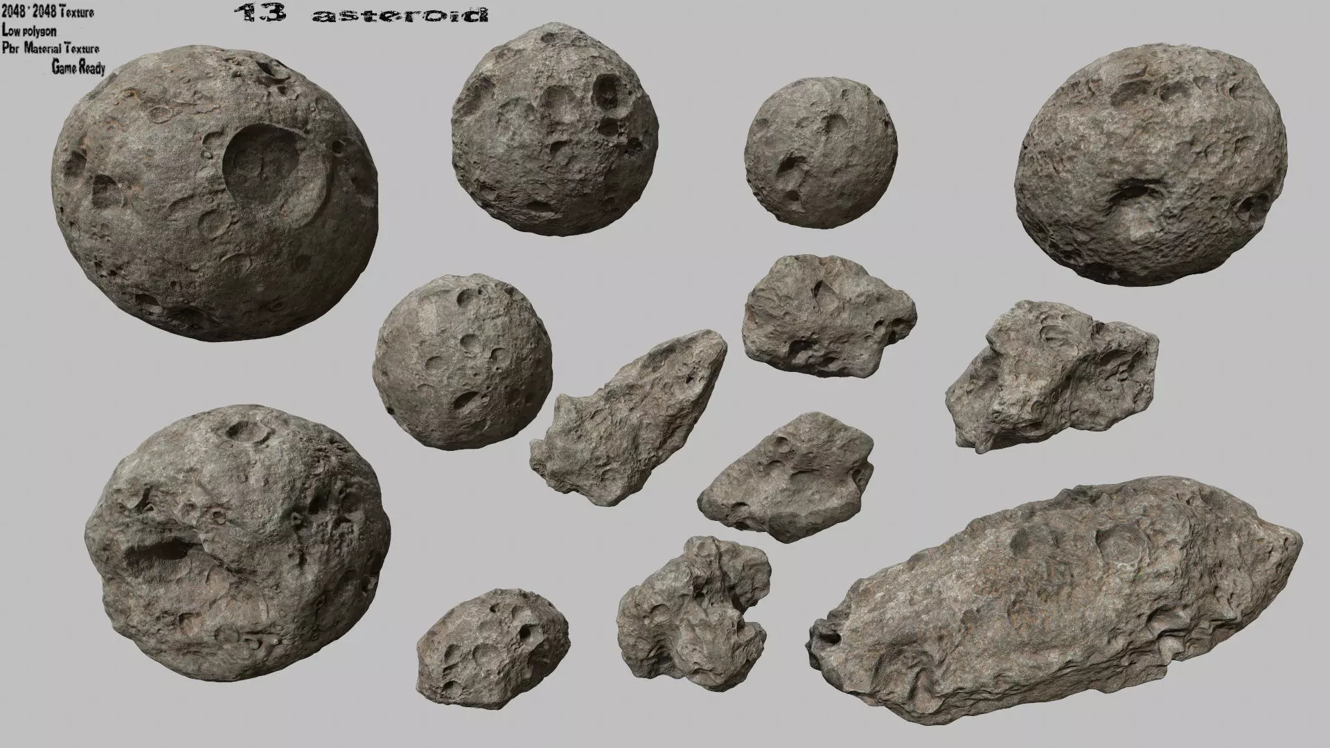 asteroid set pair of rocks Low-poly 3D model_0