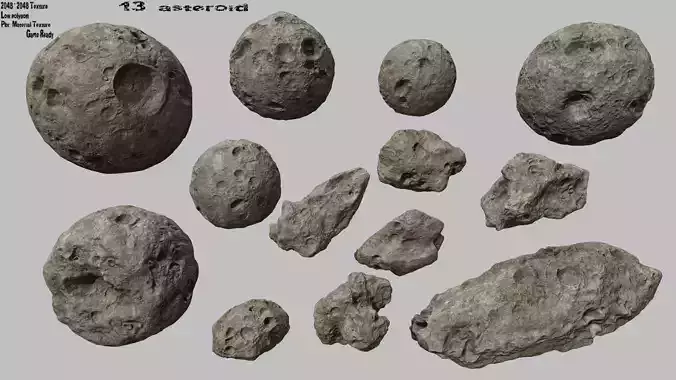 asteroid set pair of rocks Low-poly 3D model