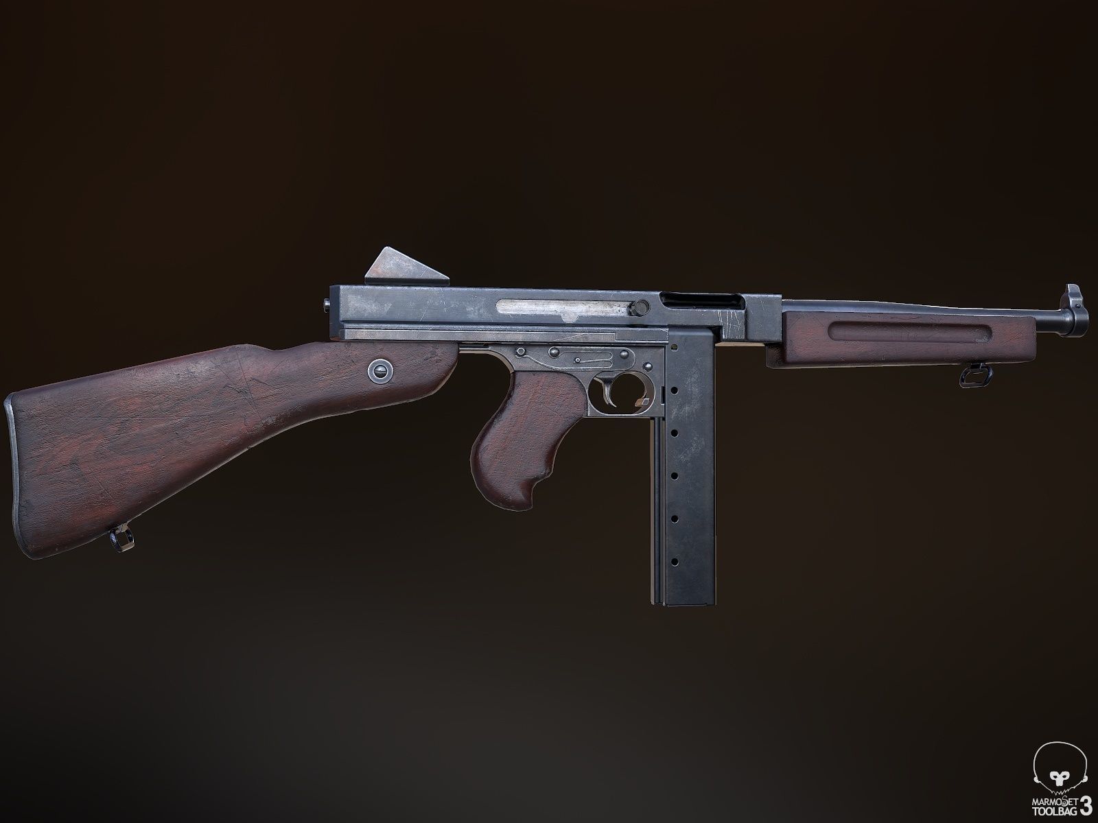 M1A1 Submachine Gun Low-poly 3D model_4