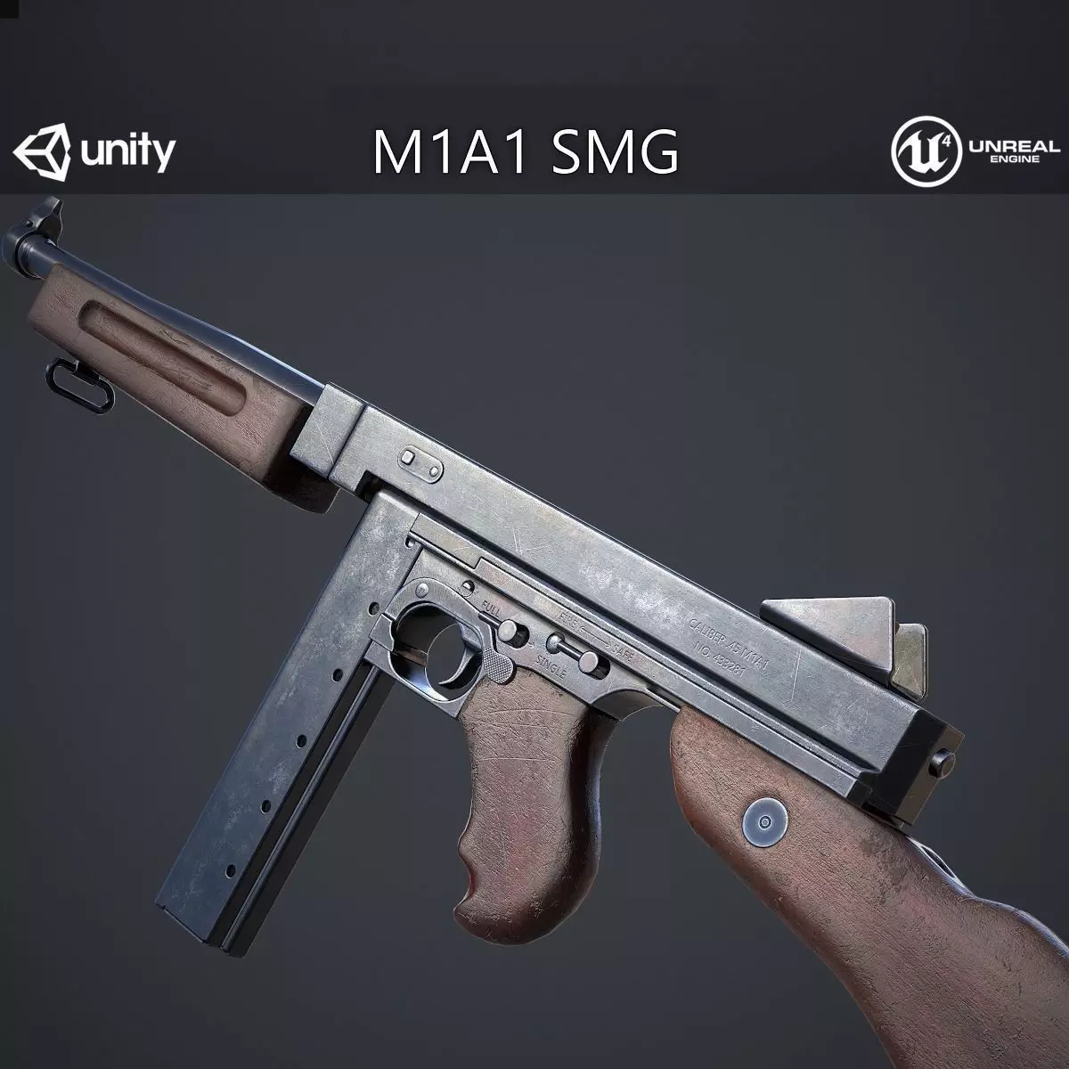 M1A1 Submachine Gun Low-poly 3D model_0