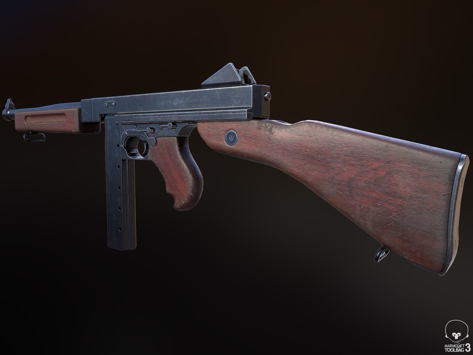 M1A1 Submachine Gun Low-poly 3D model_2