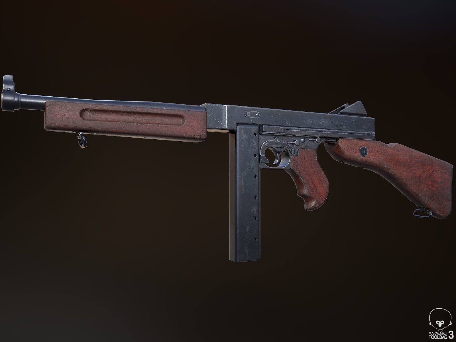 M1A1 Submachine Gun Low-poly 3D model_3