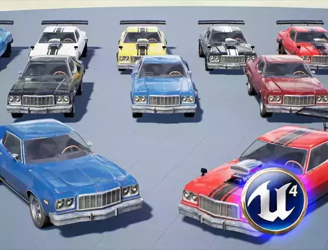 Muscle Car Pack for Unreal Engine 4 Low-poly 3D model