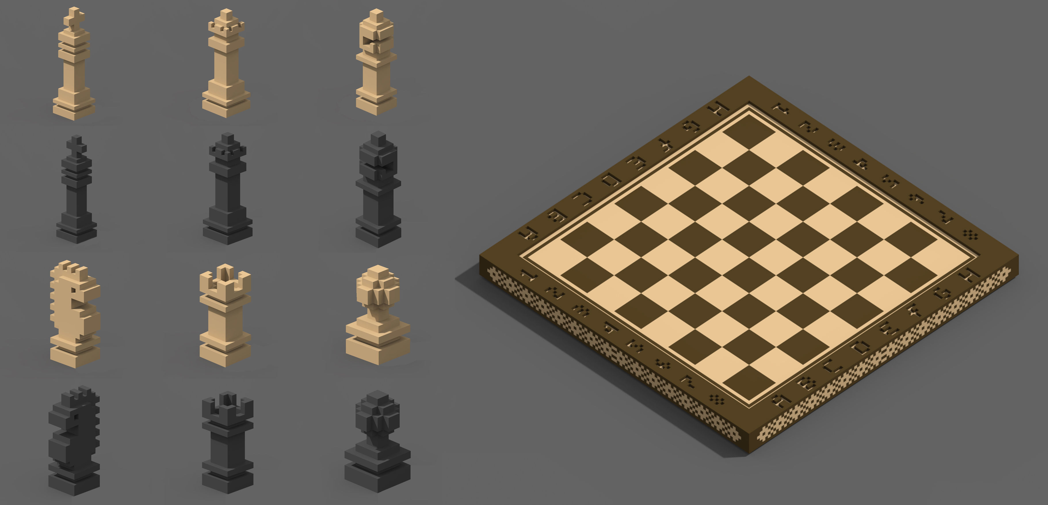 Voxel Chess Low-poly 3D model_1