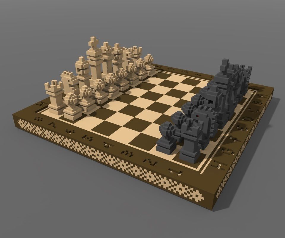 Voxel Chess Low-poly 3D model_3