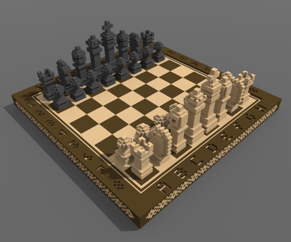 Voxel Chess Low-poly 3D model_2